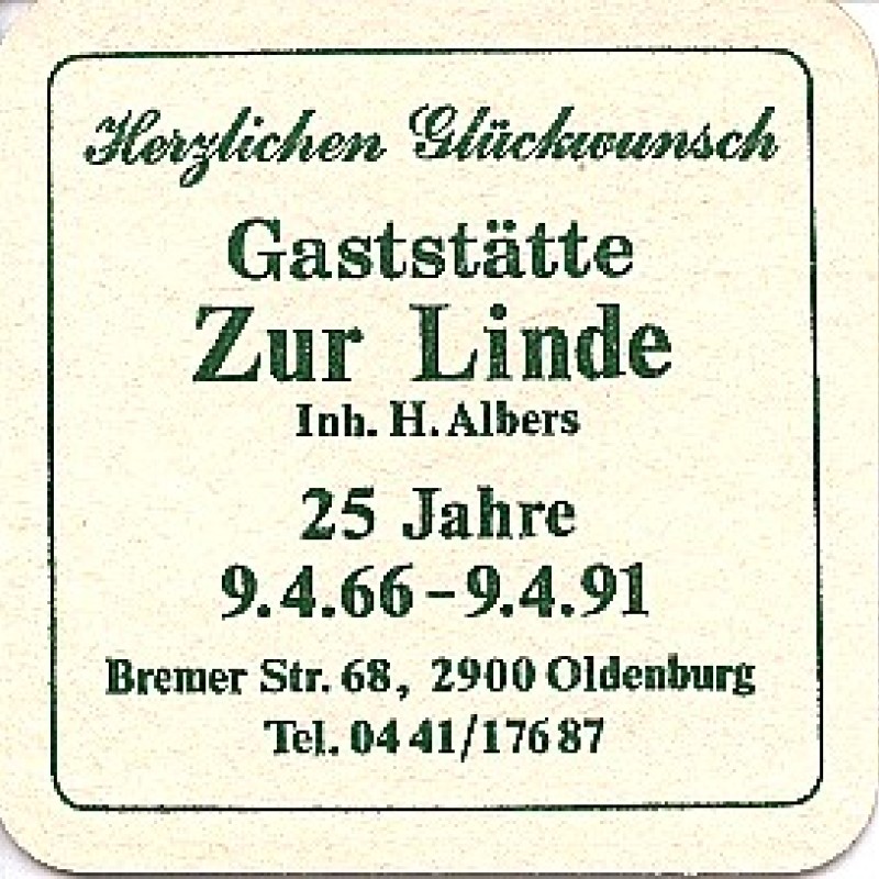 Bierdeckel (25 Jahre Gastst&auml;tte Zur Linde)
